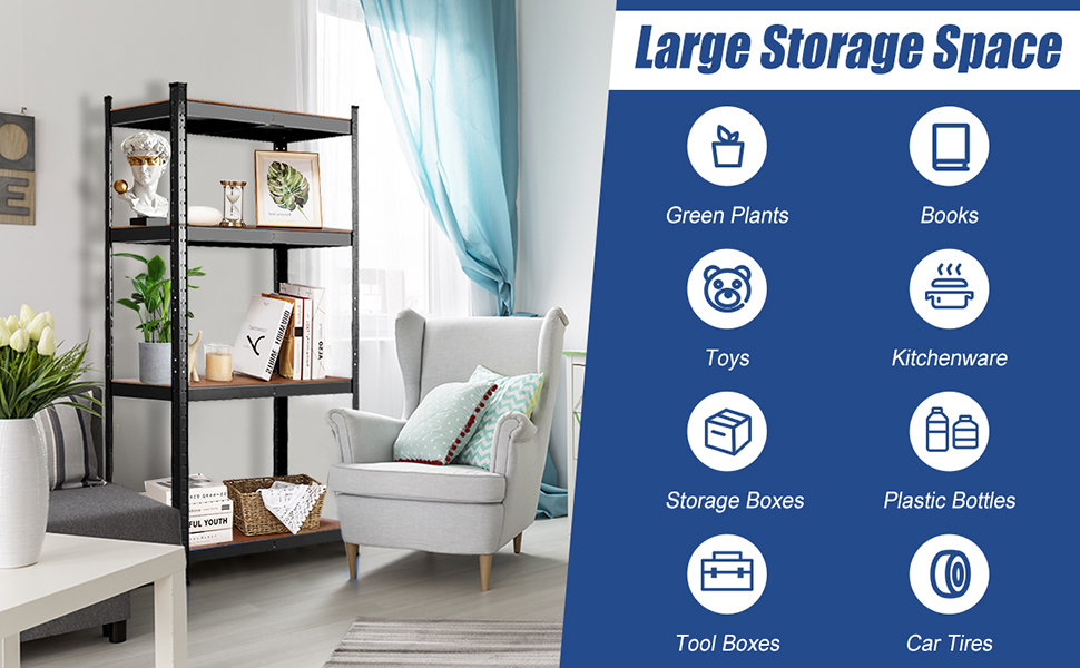 Tangkula Metal Storage Shelves, 63" Heavy Duty Steel Frame