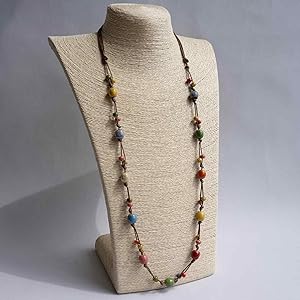 extra long colorful round ceramic beads necklace