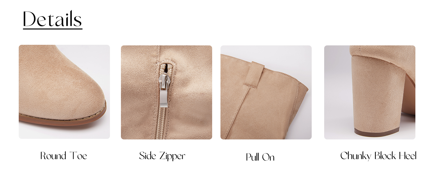 Chunky Block Heel Wide Calf Round Toe Side Zipper Fashion Dress Boot