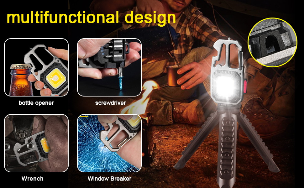 Mini LED Keychain Torch COB Work Lights 800 Lumens Rechargeable