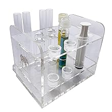 Holder and drying Station for 6 test tubes with additional storage for caps/pipettes/ syringes 