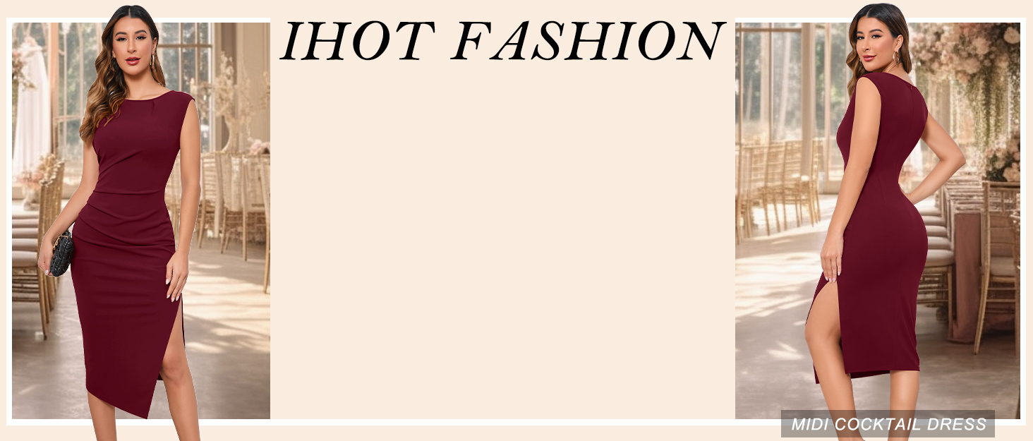 IHOT Womens Bodycon Wedding Guest Dress Ruched Cocktail Party Dress
