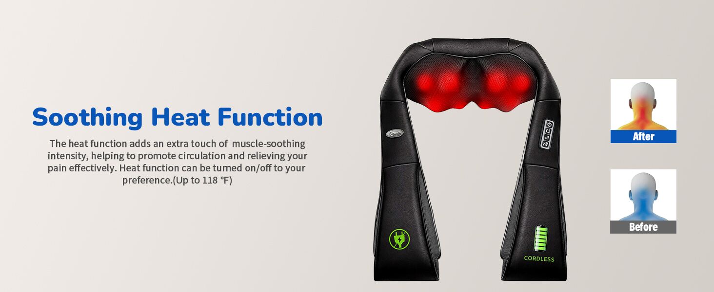 Cordless Shiatsu Neck and Shoulder Massager with Heat,Portable Massagers for Neck and Back