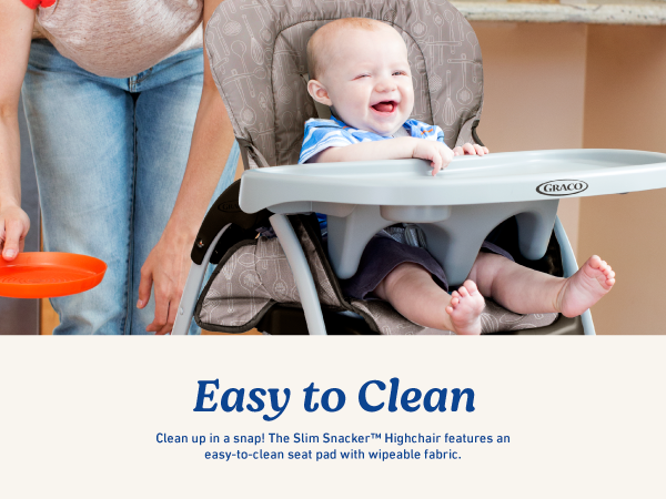  Graco Slim Snacker Highchair easy to clean seatpad wipeable fabric safe reliable comfortable baby