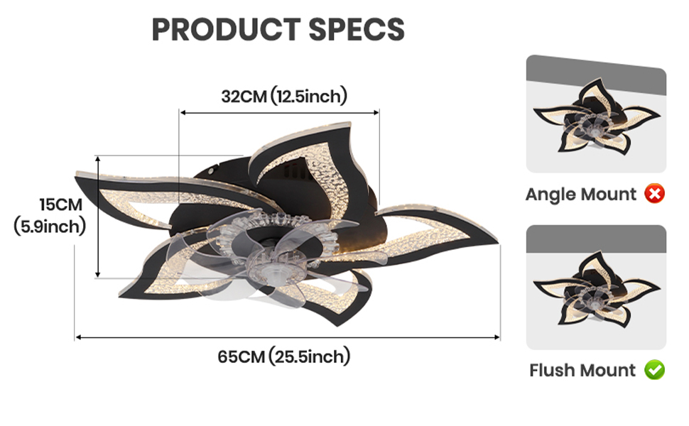 Nogcew Modern Ceiling Fan with Lights, 26 Inch Flush Mount