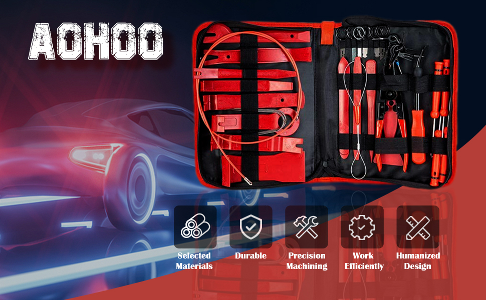 Aohoo Trim Removal Tools, Car Upholstery Repair Kit, Strumento di Rimozione Auto, Car Door Audio Panel Trim Removal Set, Fastener Terminal Remover Tool Set Clips Pry Kit Auto Clip Pliers (43PCS Red) 13 Auto Trim Removal Tool Set