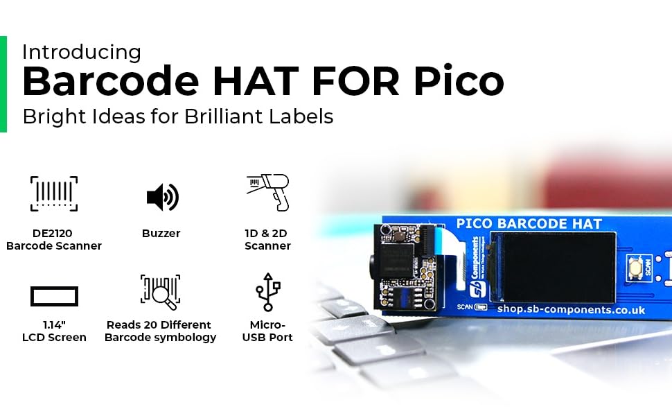 Amazon.com: sb components Raspberry Pi Pico with Barcode HAT 1D/2D ...