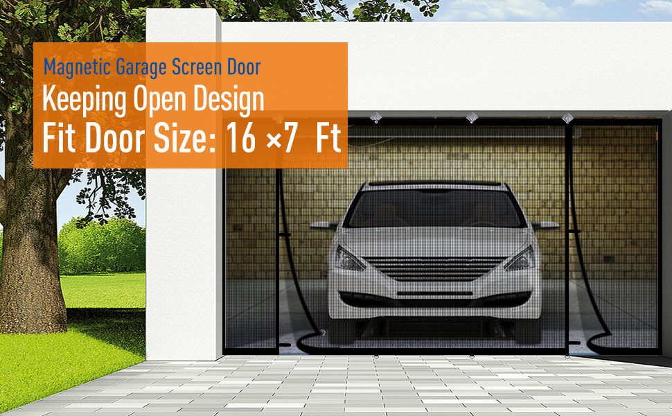 MAGZO Garage Door Screen 16 x 7 ft, Reinforced Double Opening