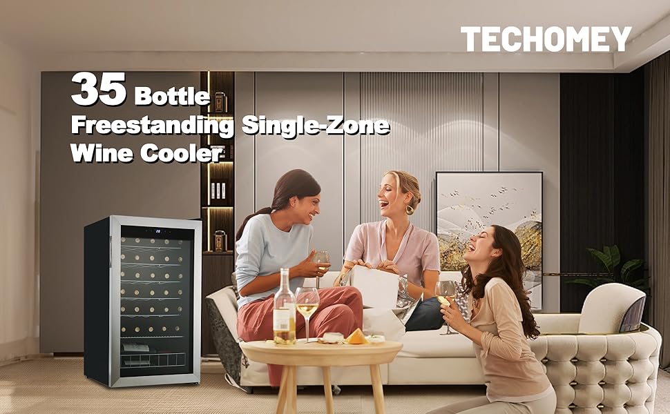 Techomey Wine Fridge 33 Bottles, Under Counter Wine Cooler Fridge for