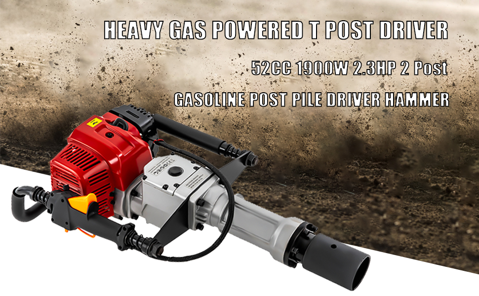 Pile Driver Hammer 52CC Gas Powered T Post Driver 1900W 2.3HP 2 Post DrivingHead Power