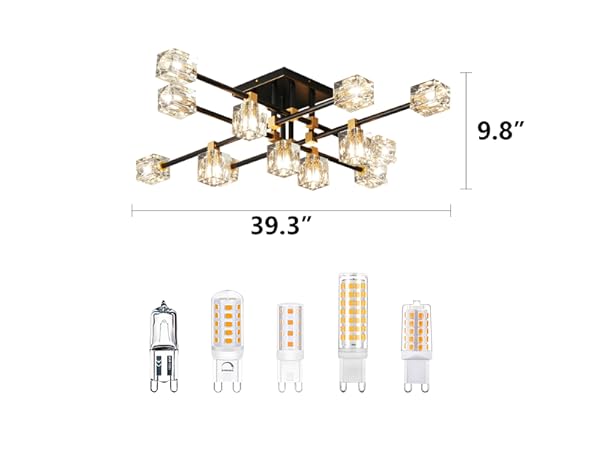 OKES Crystal Ceiling Light Fixture with 13-Lights,Black and