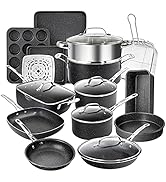 Conjunto de panelas e frigideiras pretas Granitestone antiaderentes, conjunto de panelas de cozinha e conjunto de utensílios de cozinha com min...