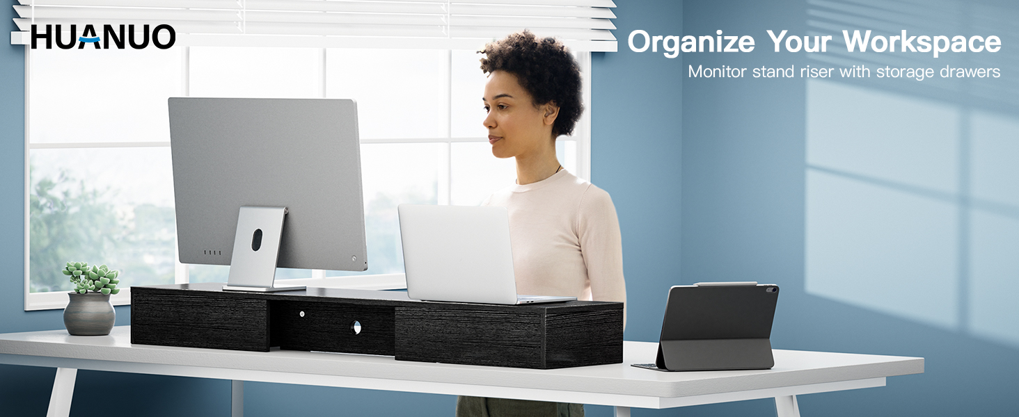 HUANUO Dual Monitor Stand with 2 Drawers