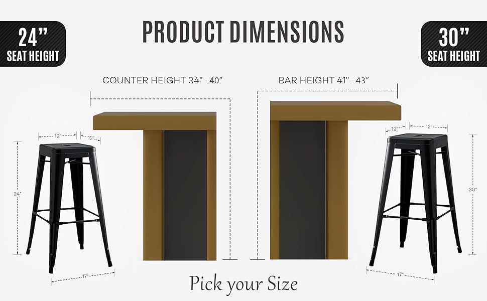 24" 30" bar height home counter pick your size