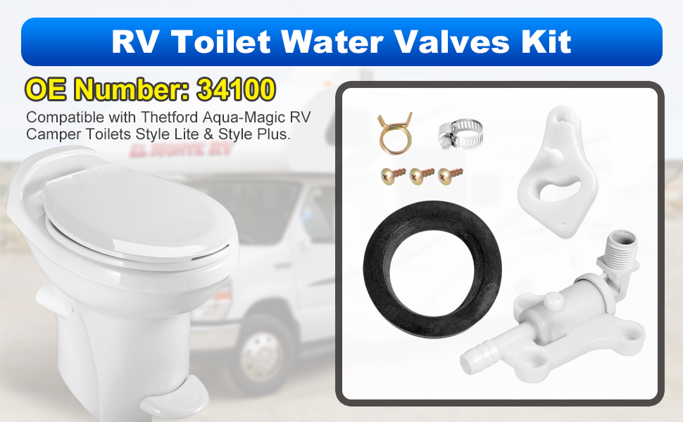 AUTOBABA 34100 RV Toilet Water Assembly Valves Kit with