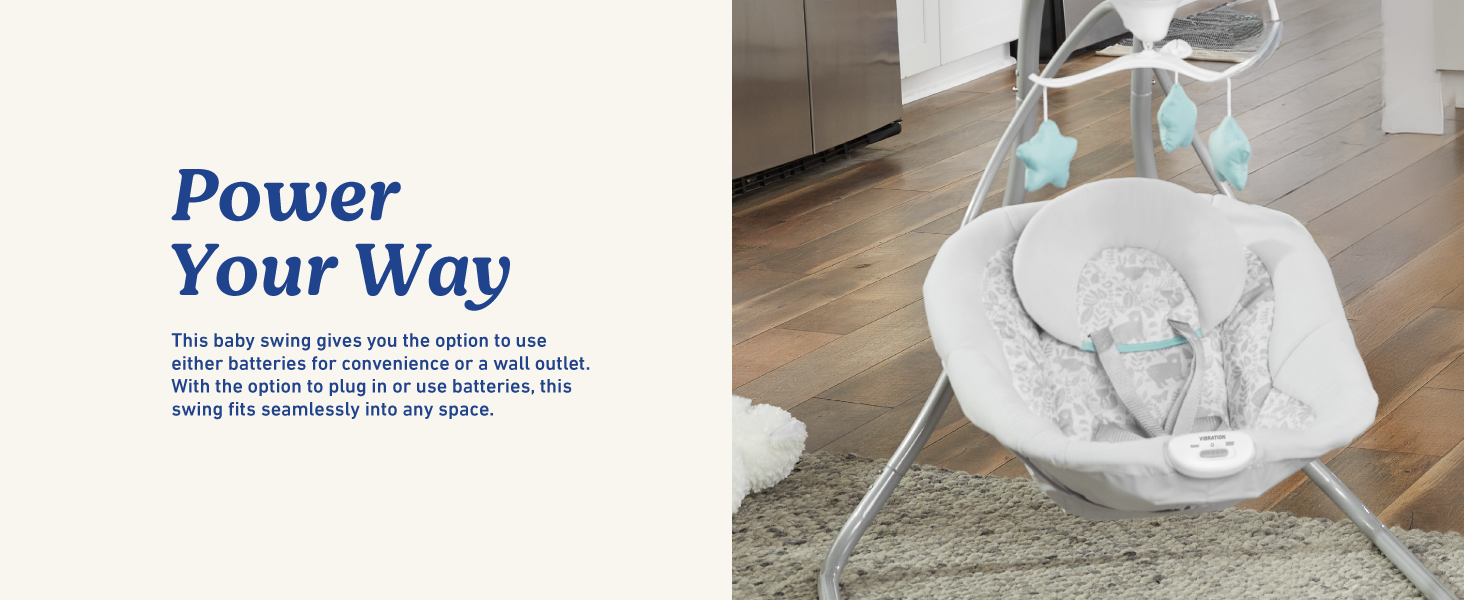 convenient battery powered plug in wall outlet swing compact comfortable fit seamless soothe baby