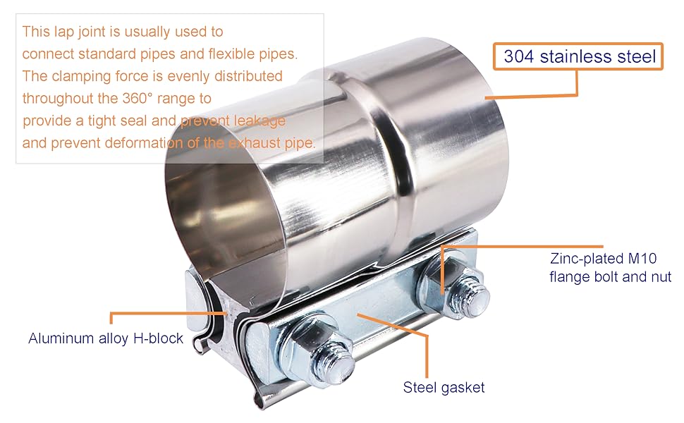 Tektall 2.5" Lap Joint Exhaust Band Clamp Preformed 304 Stainless Steel Lap Joint