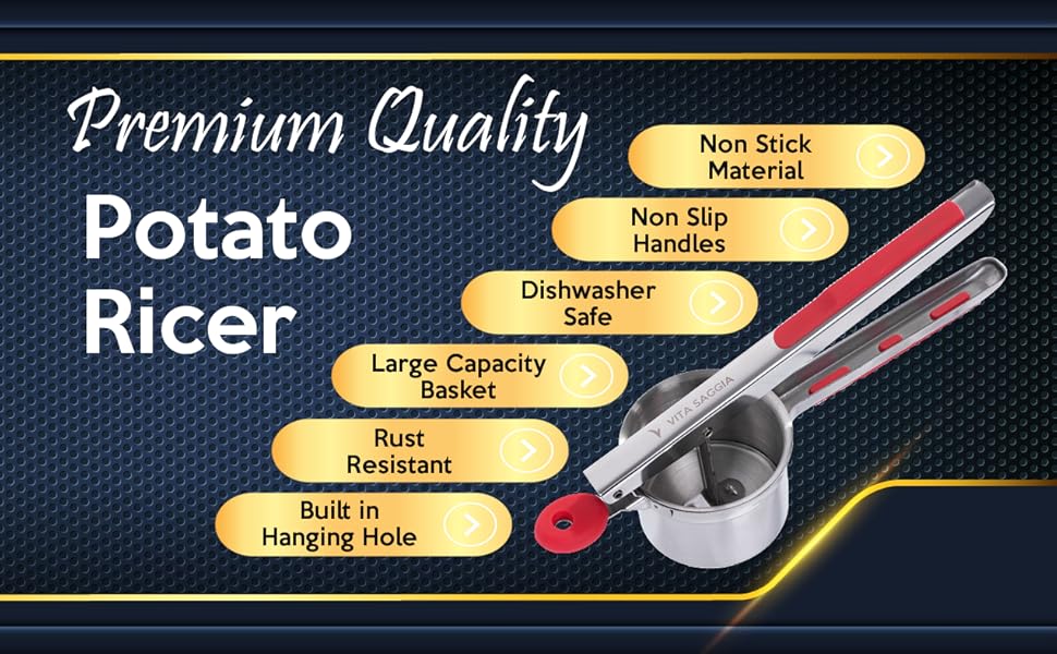 Vita Saggia Stainless Steel Potato Ricer and Masher, Heavy