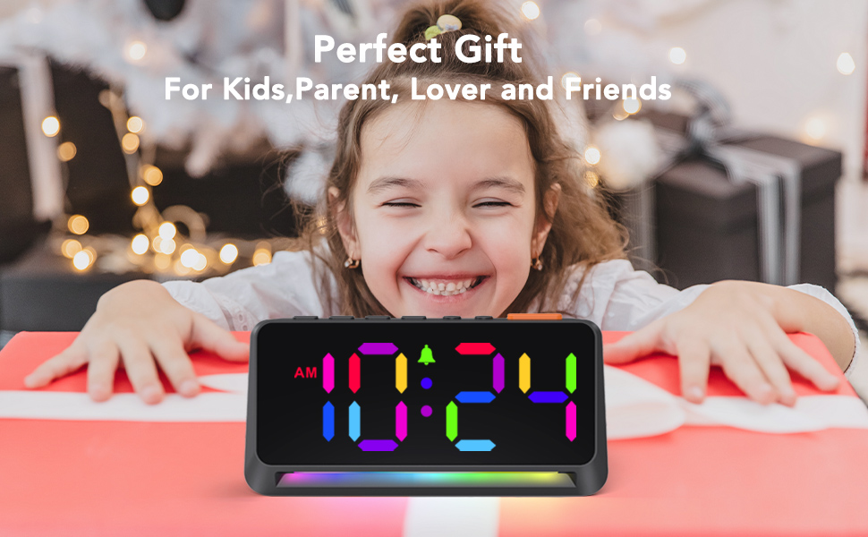 OCUBE Digital Clock with Night Light,Colorful Alarm Clocks Bedside Mains Powered with Dimmable