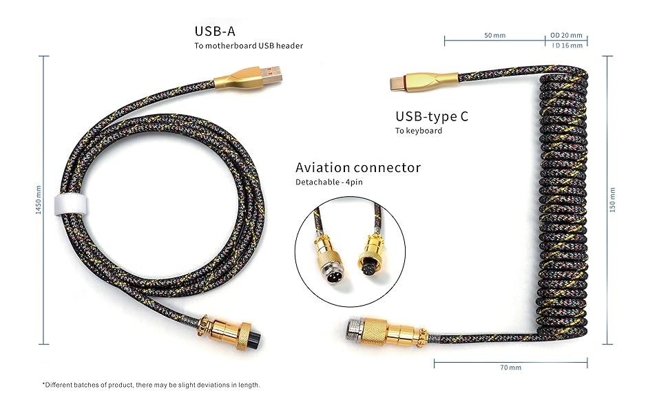 FormulaMod Coiled Keyboard Cable for Mechanical Keyboard,Coiled USB