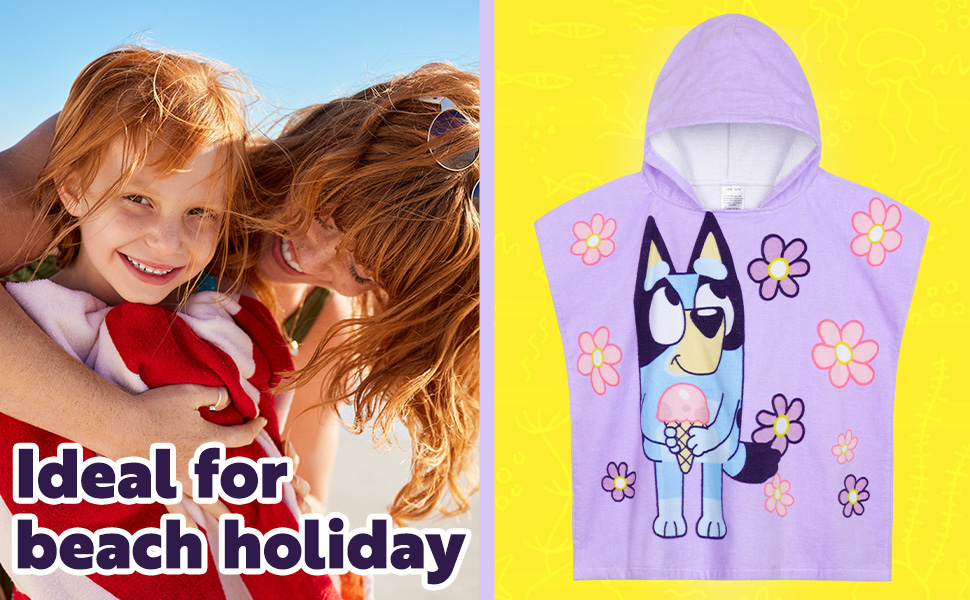 Bluey Bath Towel with Hood for Kids Absorbent 