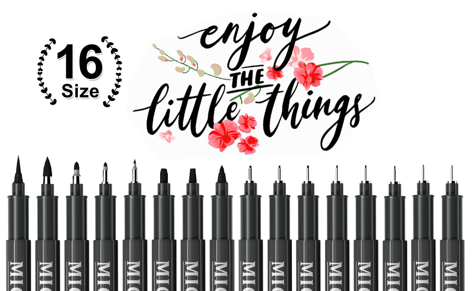 Hand Lettering Pens, 16 Pack Calligraphy Brush Pen Markers Black Ink