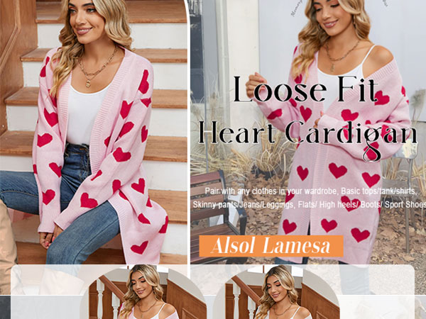 トップス HEART LAME KNIT CARDIGAN TOP Alsol Lamesa Women's Long Sleeve Cute Cardigan Sweaters V