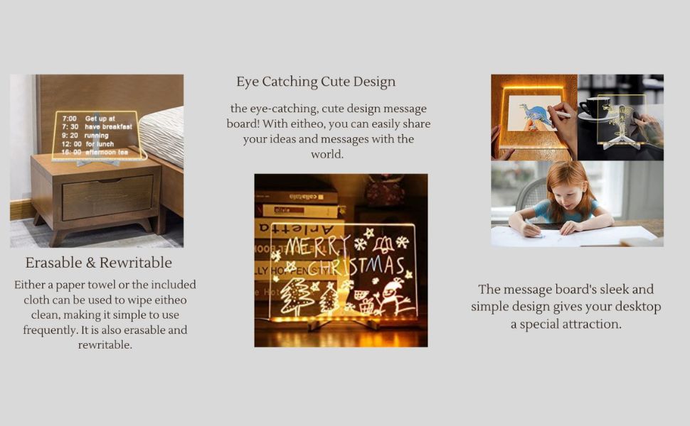 Eitheo Rewritable White Board with Light Dry Erase Board with Stand for