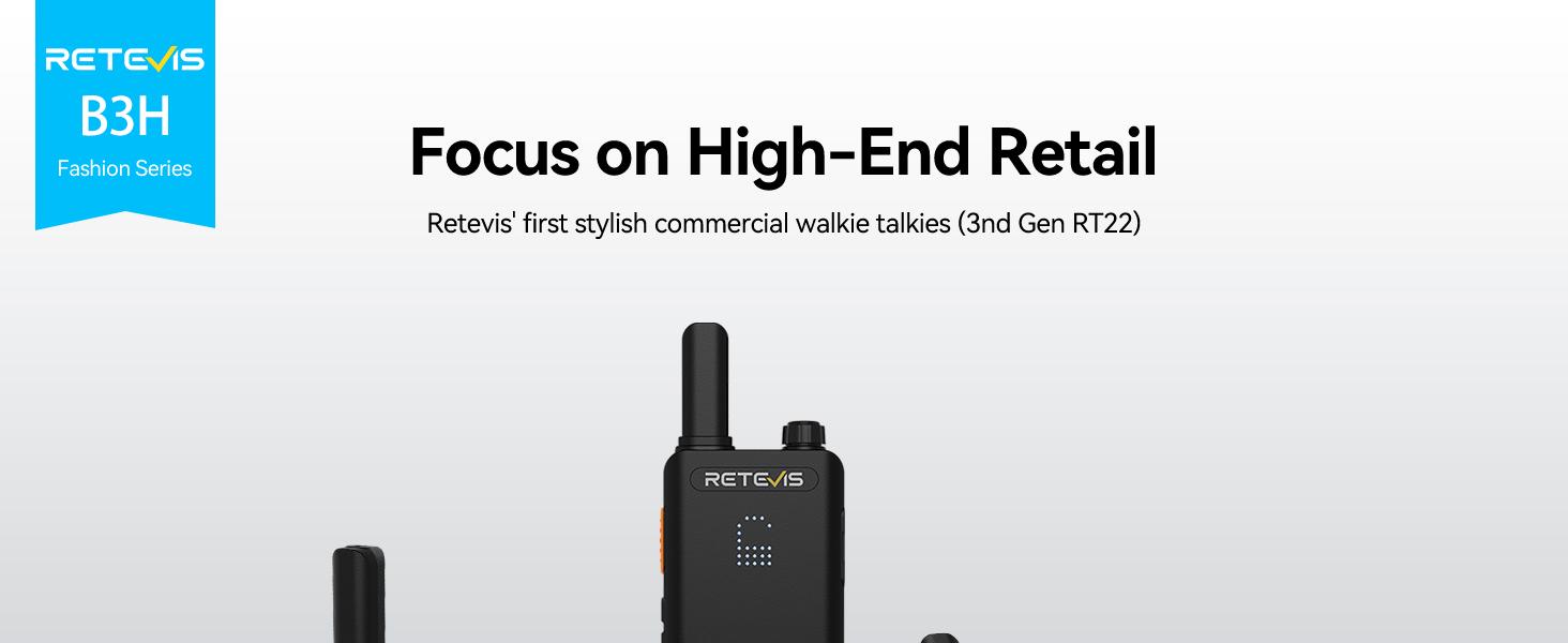 (3nd Gen RT22) Retevis B3H Walkie Talkies, Ultra Slim, 2 Way Radio with Earpiece, 6 Way Multi Unit Charger, 1620 mAh Battery, LED Display, Business Two Way Radio for Retail Store (6 Pack) 10 walkie talkie