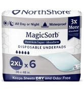 NorthShore MagicSorb, 36 x 48, 96 oz., Super-Absorbent Extra Long Underpads, 2XL, Pack/6