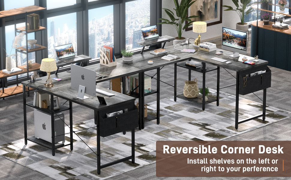 Aheaplus L Shaped Desk with Outlet and USB Charging Ports, LShaped