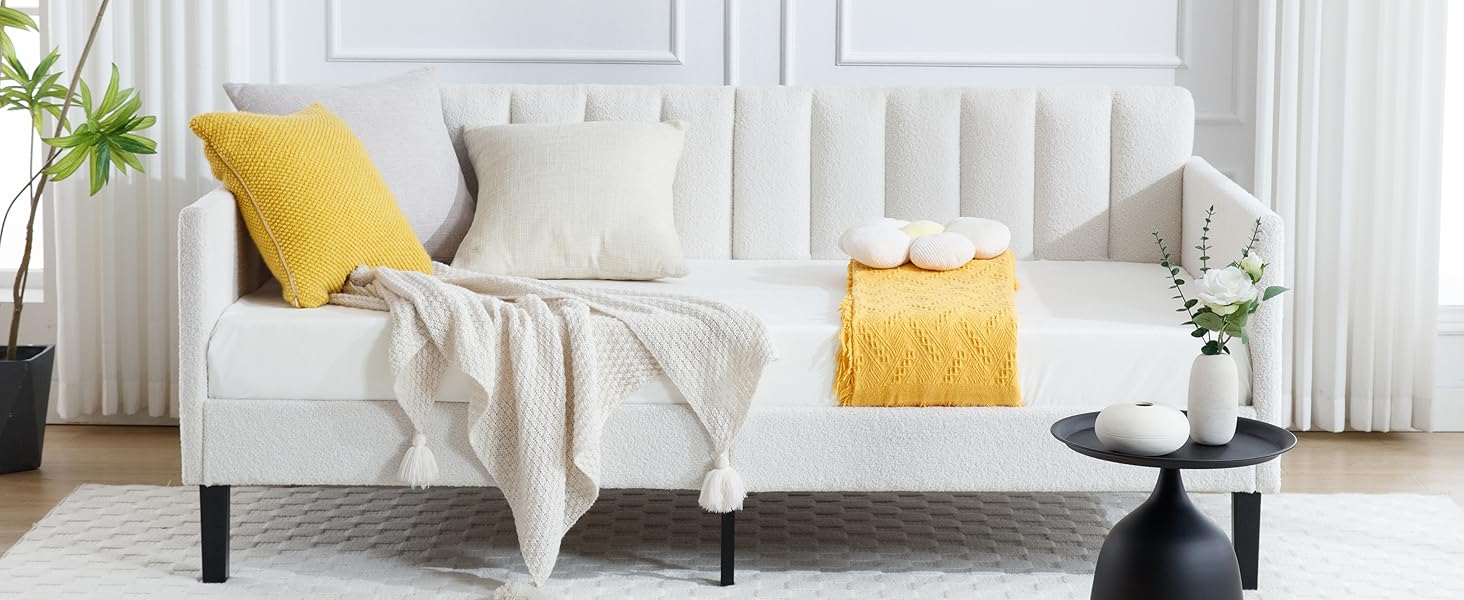 LOONGYOON Twin Size Upholstered Boucle Daybed Frame Tufted