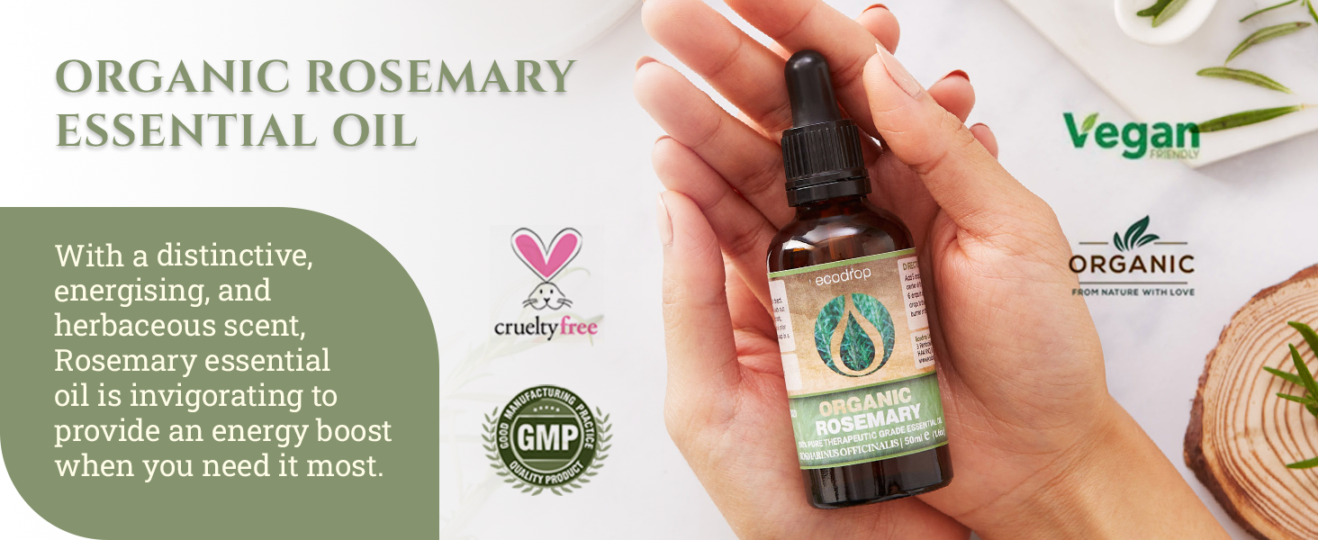 Rosemary Essential Oil Cosmos Certified Organic 100% Pure Spanish Therapeutic Grade for Aromatherapy