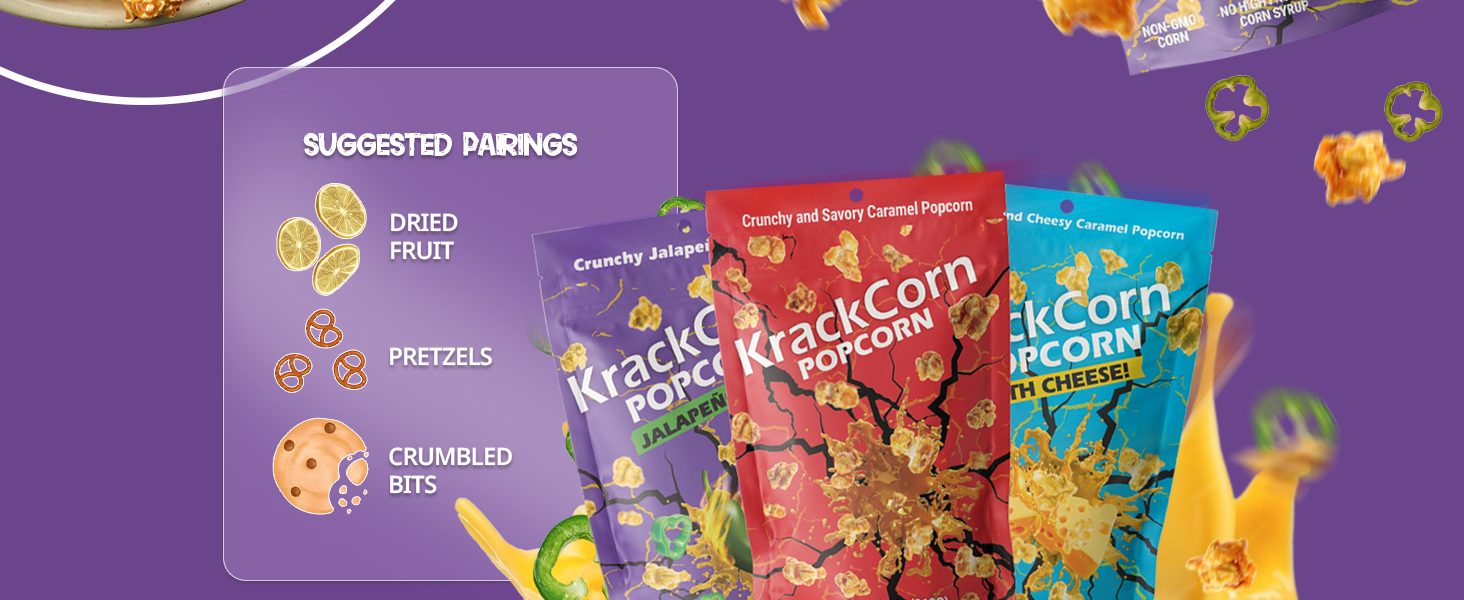 snacks chips popcorn caramel cheese snacks crunchy variety pack gourmet food spicy sweet jalapeno