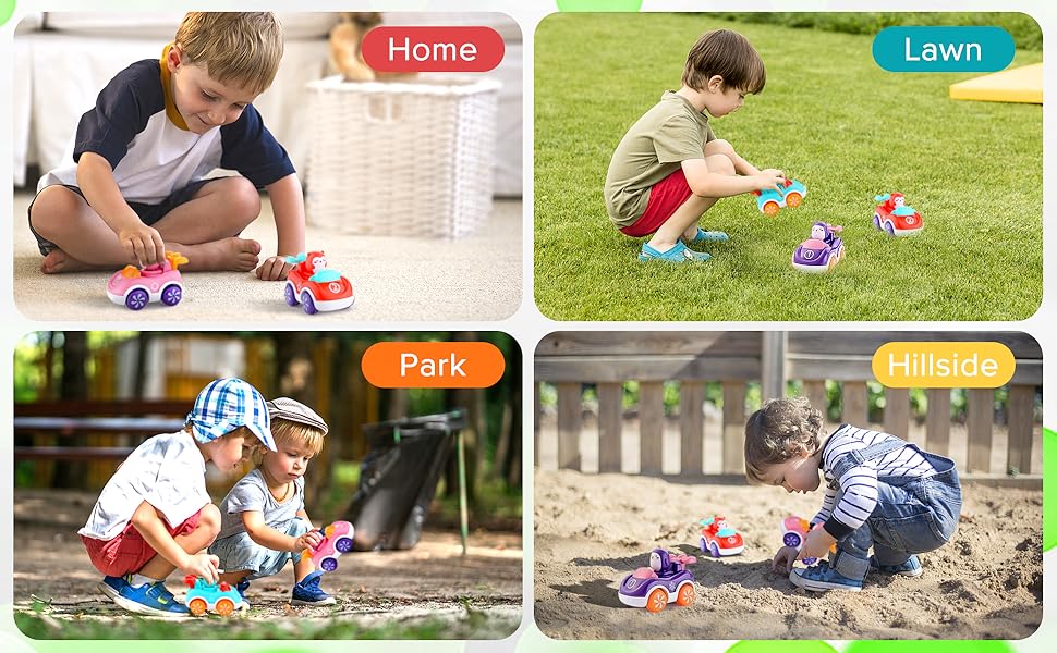 TUUYOOWK Friction Power Car, 4 Pack Toddler Cars Toys, Pull Back Cars