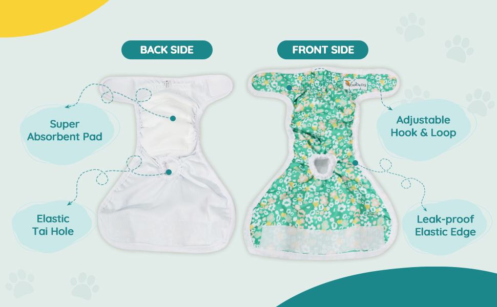 BELLA & PAL Dog Nappies Female, Reusable Dog Period Pants in Season, Washable Dog Diapers