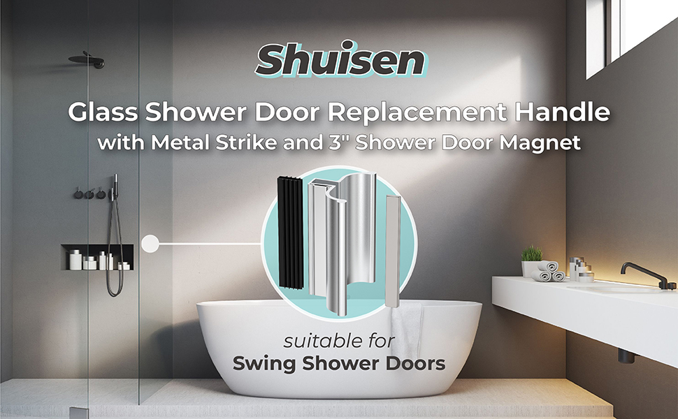 33/4" Bright Chrome Frameless Shower Door Handle with Metal Strike and