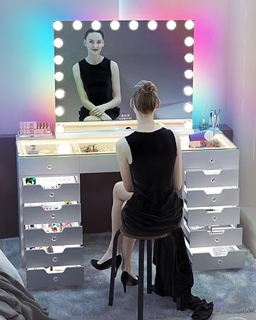 LED女優ミラー 大型 80×60 cm Amazon | Chende 女優ミラー 80*60cm 14LEDライト付き 三色調光・無