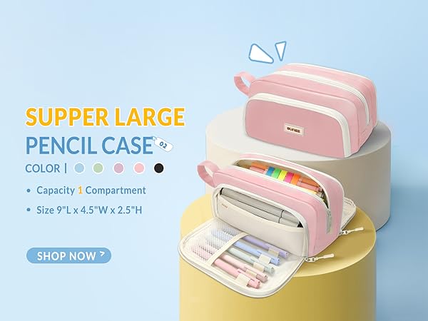 Large Pencil Case, Big Capacity Pen Pouch with 3 Compartments