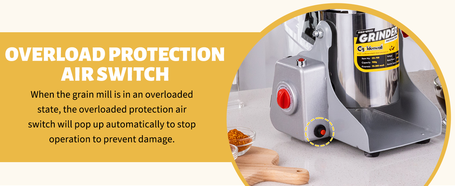 CGOLDENWALL 700g Electric Grain Grinder Mill Safety Upgraded 2400W High