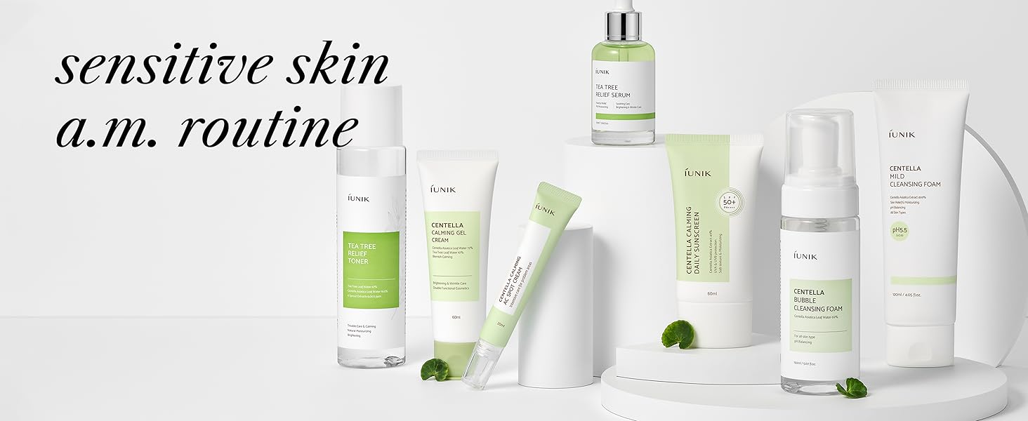 Centella Tea Tree Korean Skincare AM Morning Routine Regimen for Sensitive Acne-prone Irritated Skin
