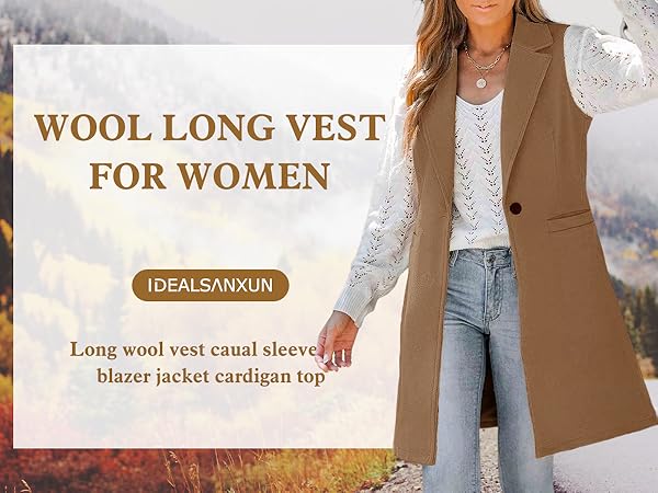 IDEALSANXUN Long Vest for Women Sleeveless Tweed Blazer