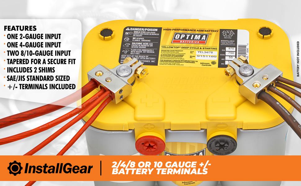 InstallGear 2/4/8/10 Gauge AWG Positive & Negative Battery Terminal