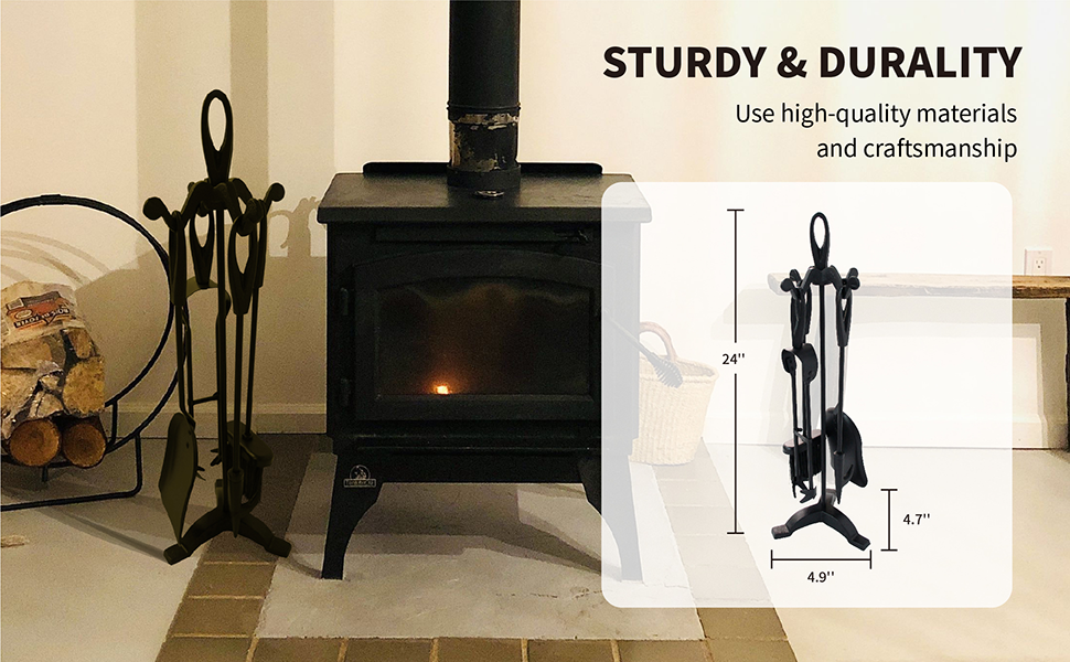 SCENDOR 5 PCS Fireplace Tools Set 24", Wrought Iron Fire Set for Fire