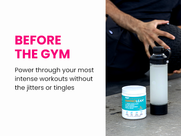 Naturally Sweetened pre workout with a water bottle