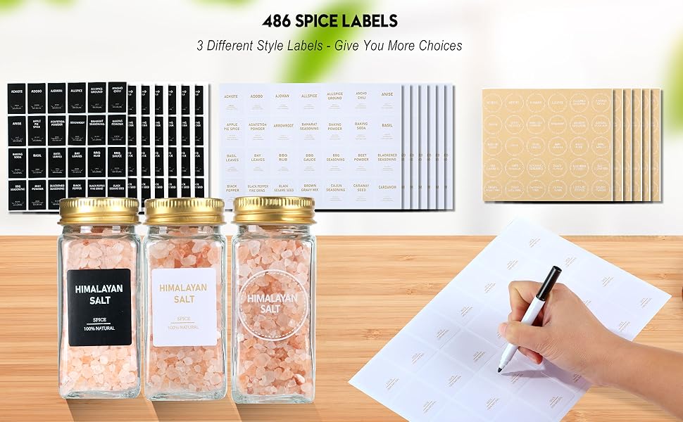 JARXSUN Glass Spice Jars with Label, 48 Pcs Spice Jars with