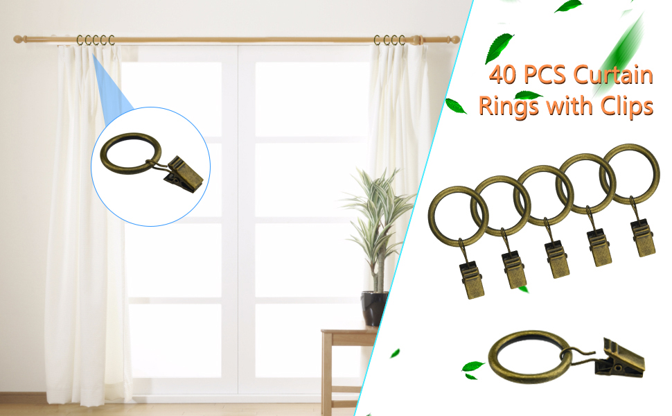 WMYCONGCONG 40 PCS Curtain Rings with Clips Antique Bronze