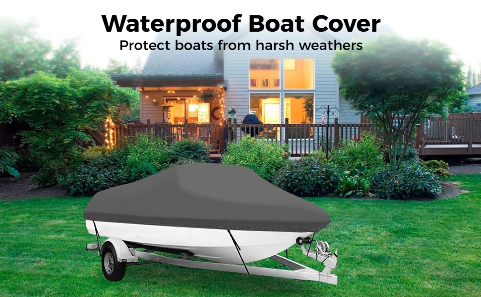 Boat Cover, 210D Heavy Duty Waterproof Trailerable Boat