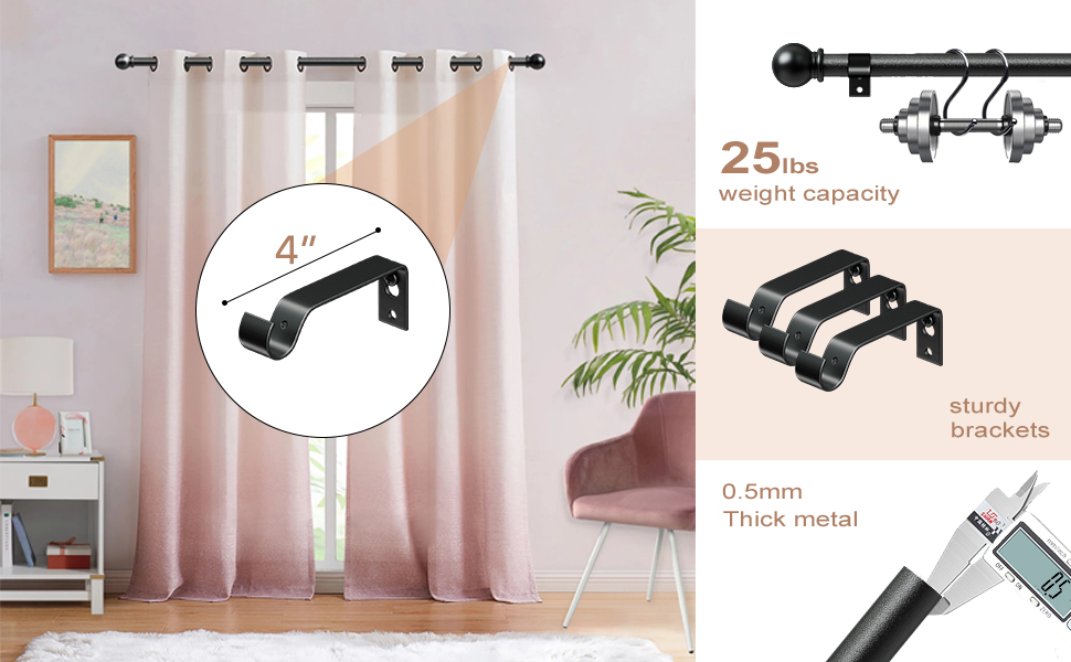 Curtain Rod 2 Pack, Black Curtain rods for Windows 28 to 48 inch