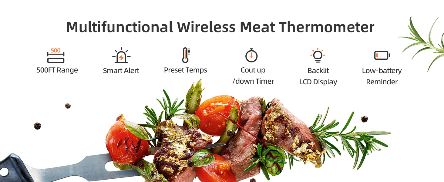 Yunbaoit Wireless Meat Thermometer, Digital Remote Food Cooking Meat